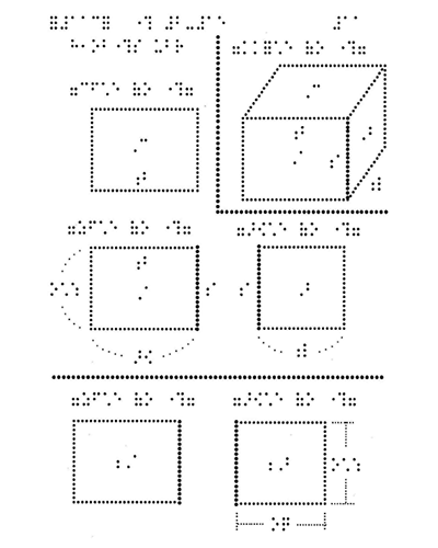 直方体や長方形等を点字で表現している。